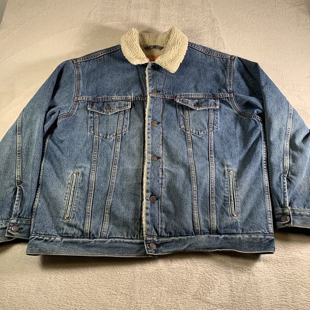 Levis Jacket Mens 2XL Blue Sherpa Lined Standard Trucker Denim 70520 Vintage XXL